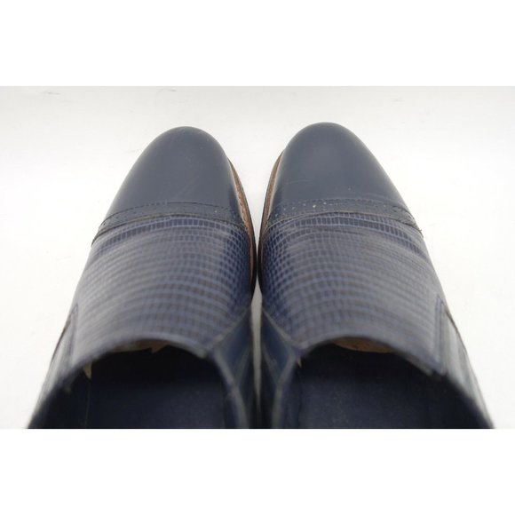 Stacy Adams Navy Blue Lizard Skin Print Leather Cap Toe Loafers Shoes Men\'s 7 D main image 8